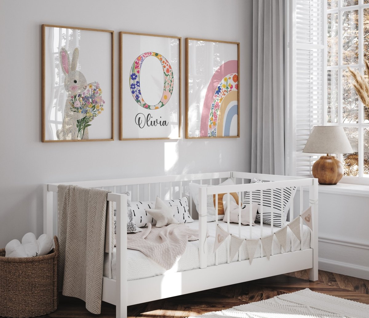 Bunny Personalised Set of 3 Girls Prints | Wall Art for Nursery, Bedroom or Playroom - RoseRowanDesign - Wall Art