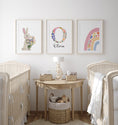 Load image into Gallery viewer, Bunny Personalised Set of 3 Girls Prints | Wall Art for Nursery, Bedroom or Playroom - RoseRowanDesign - Wall Art