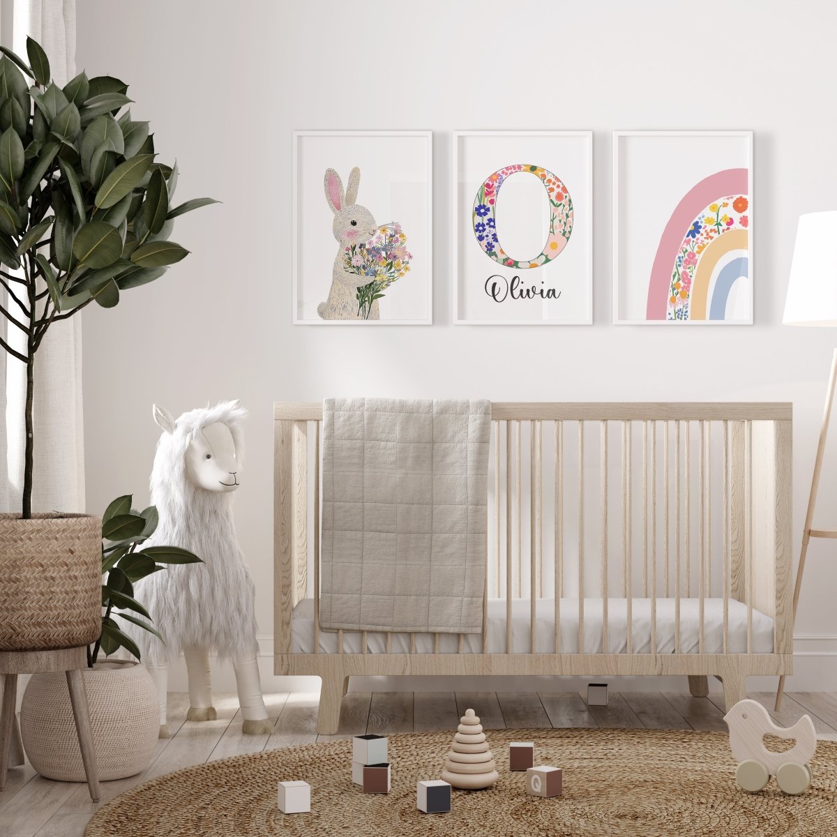 Bunny Personalised Set of 3 Girls Prints | Wall Art for Nursery, Bedroom or Playroom - RoseRowanDesign - Wall Art