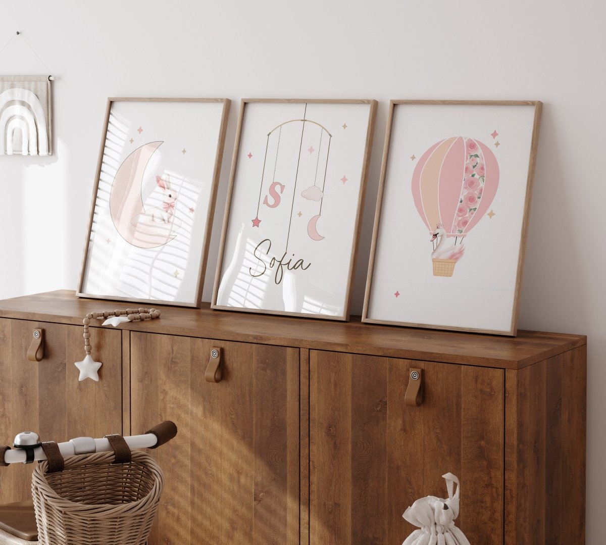 Bunny Personalised Set of 3 Wall Prints | Wall Art for Nursery, Bedroom or Playroom - RoseRowanDesign - Wall Art