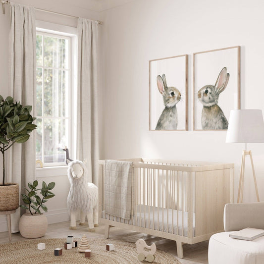 Bunny Prints for Nursery | Set of 2 Grey Rabbit Wall Art | Gender Neutral Decor - RoseRowanDesign - Wall Art