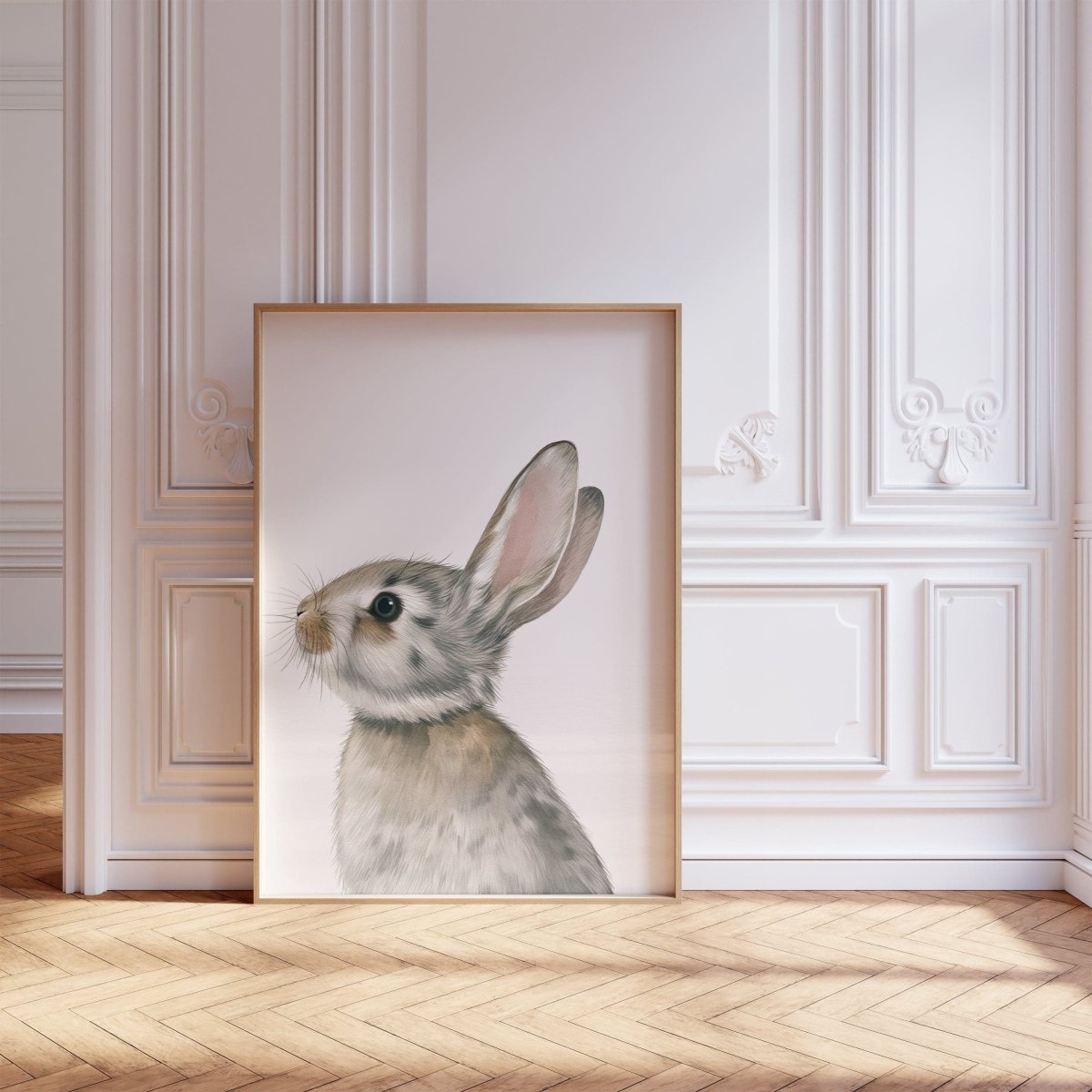 Bunny Prints for Nursery | Set of 2 Grey Rabbit Wall Art | Gender Neutral Decor - RoseRowanDesign - Wall Art