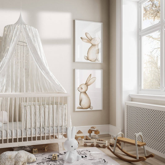 Bunny Prints for Nursery | Set of 2 Rabbit Wall Art | Gender Neutral Kids Room Decor - RoseRowanDesign - Wall Art