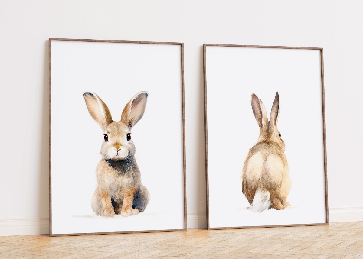 Bunny Prints for Nursery | Set of 2 Rabbit Wall Art Prints | Neutral Nursery Decor - RoseRowanDesign - Wall Art