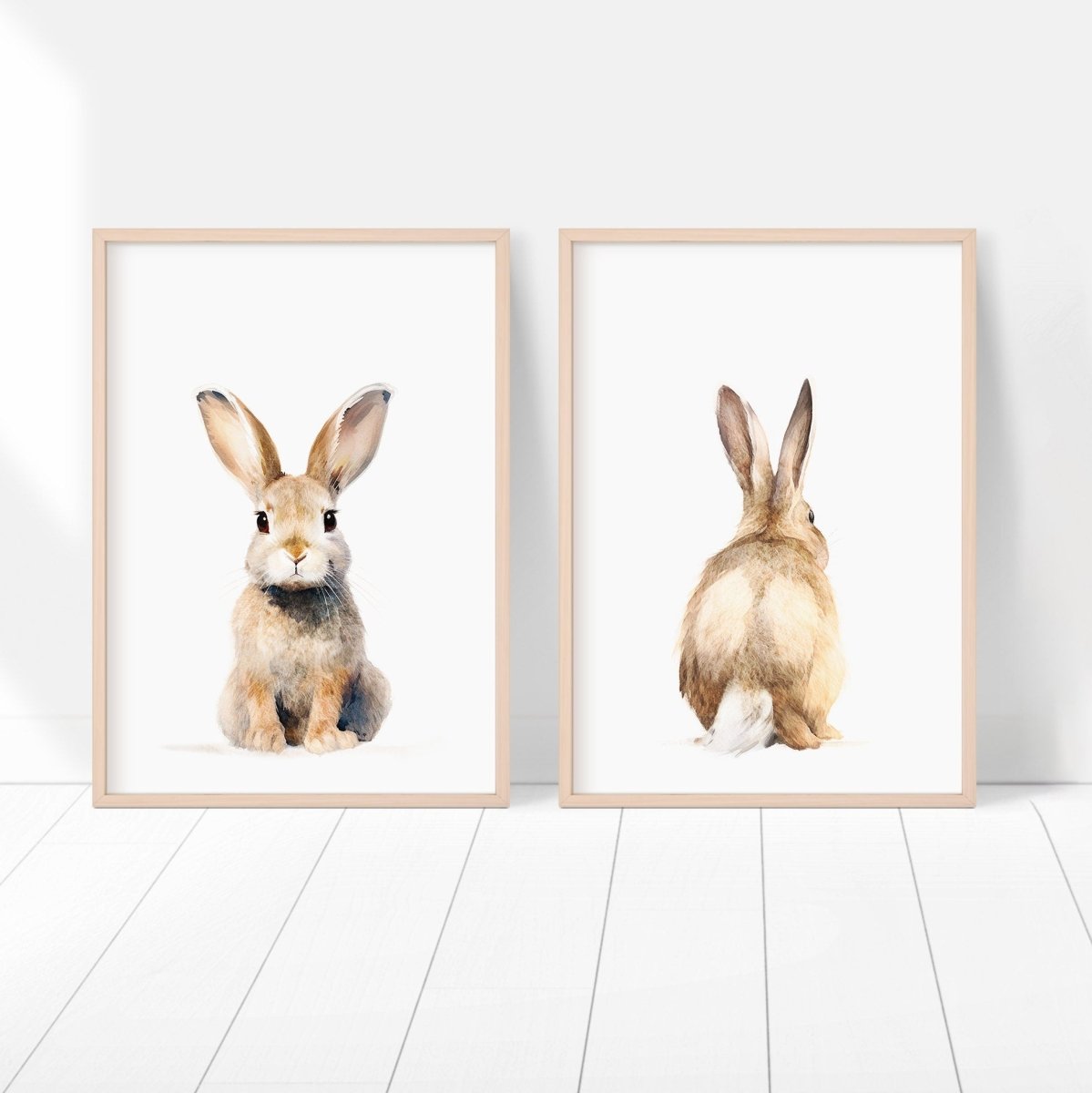 Bunny Prints for Nursery | Set of 2 Rabbit Wall Art Prints | Neutral Nursery Decor - RoseRowanDesign - Wall Art