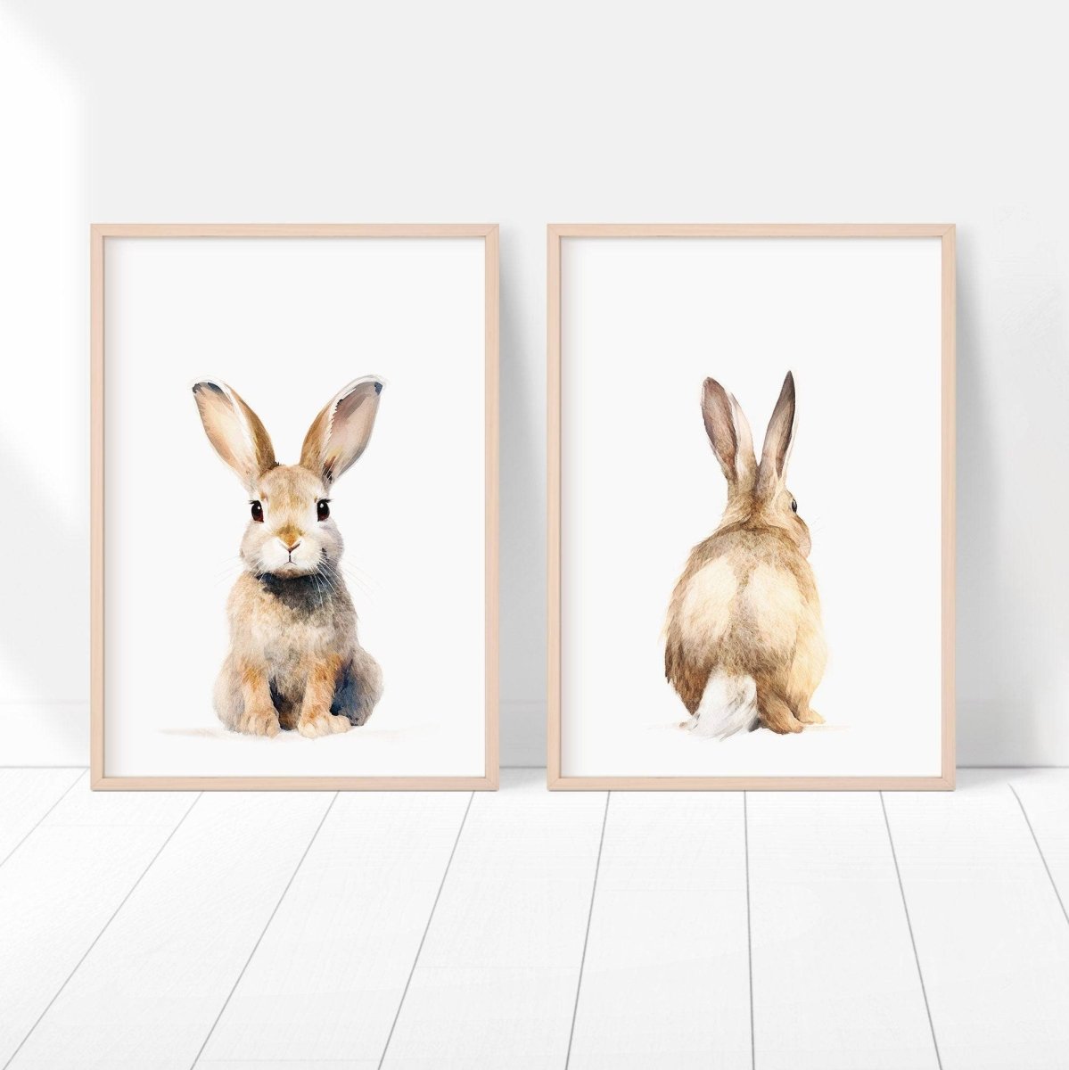 Bunny Prints for Nursery | Set of 2 Rabbit Wall Art Prints | Neutral Nursery Decor - RoseRowanDesign - Wall Art