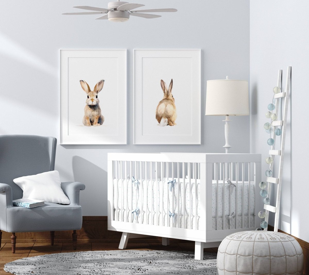 Bunny Prints for Nursery | Set of 2 Rabbit Wall Art Prints | Neutral Nursery Decor - RoseRowanDesign - Wall Art