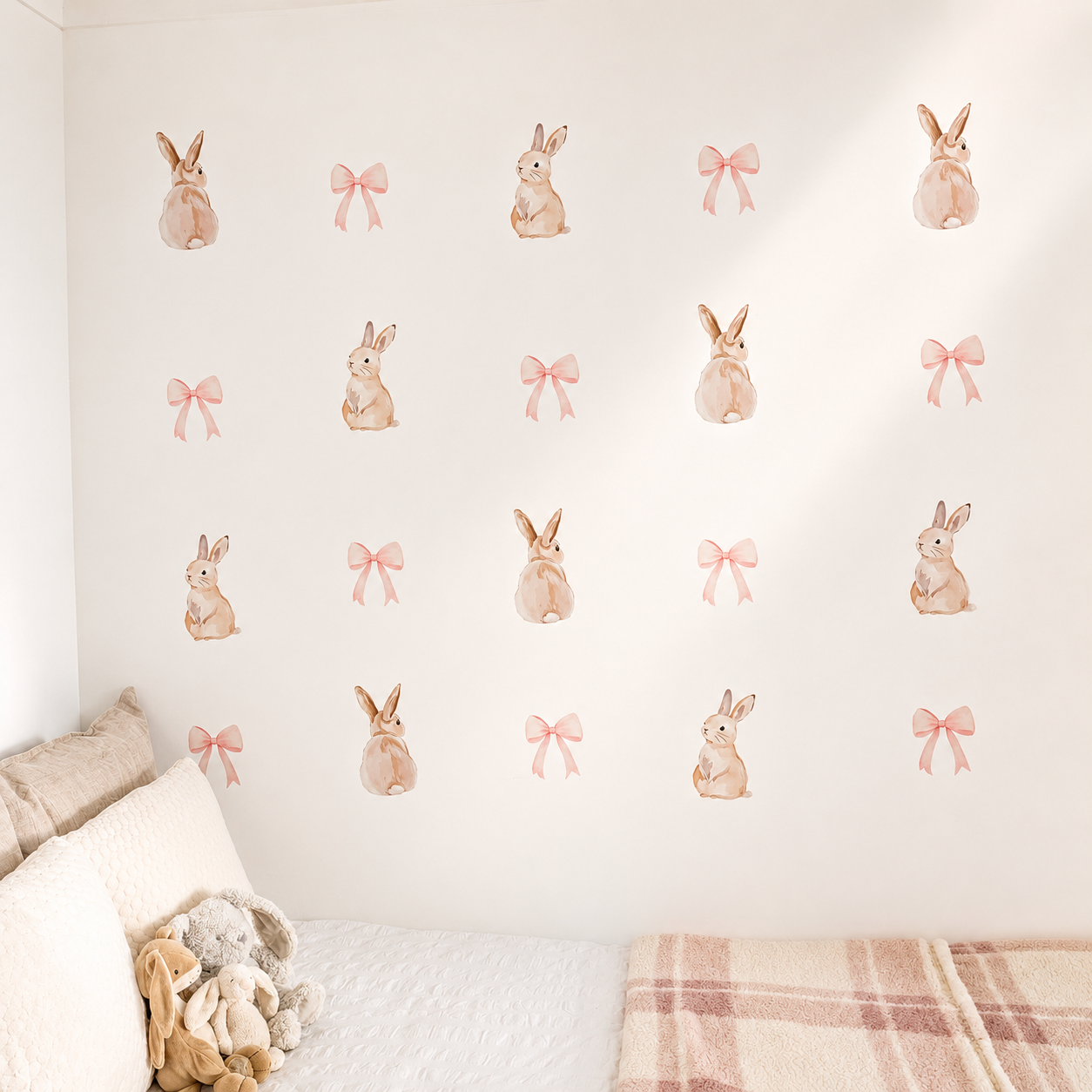 Premium Fabric Wall Stickers for Kids Room – Bows & Bunny Rabbits ...
