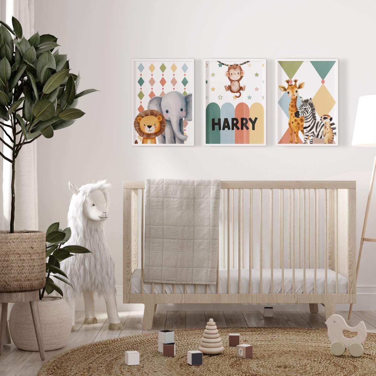 Carnival Safari Animals Nursery Wall Art | Set of 3 Prints | Personalised Name - RoseRowanDesign - Wall Art