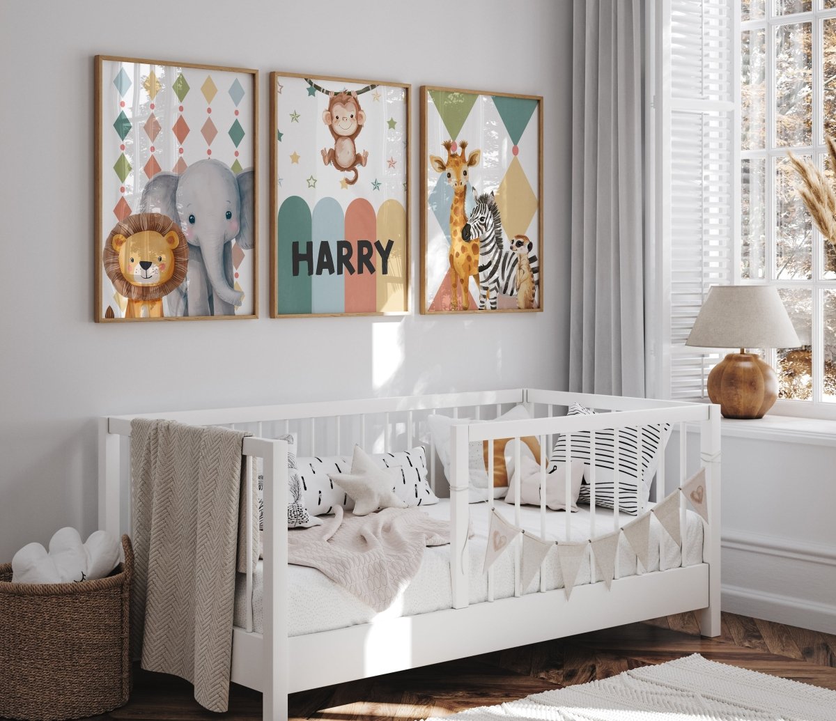 Carnival Safari Animals Nursery Wall Art | Set of 3 Prints | Personalised Name - RoseRowanDesign - Wall Art