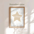 Load image into Gallery viewer, Celestial Nursery Wall Art Set of 3, Sun Moon and Star Prints in Optional Oak or White Frames, Gender Neutral Baby Room Decor, A5 - A2 Sizes - RoseRowanDesign -