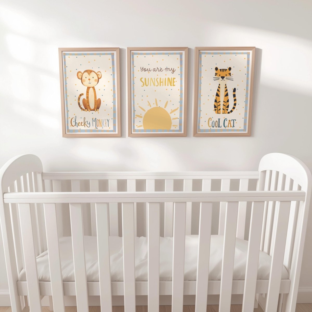 Cheeky Monkey Nursery Prints – Sunshine & Cool Cat Trio - RoseRowanDesign -