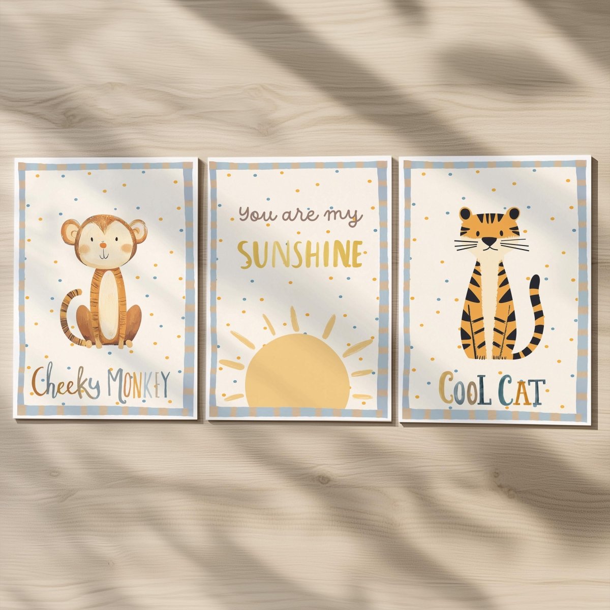 Cheeky Monkey Nursery Prints – Sunshine & Cool Cat Trio - RoseRowanDesign -
