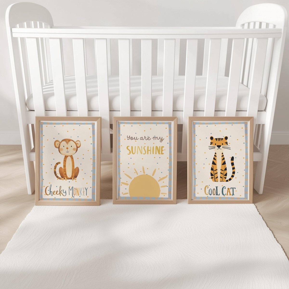 Cheeky Monkey Nursery Prints – Sunshine & Cool Cat Trio - RoseRowanDesign -