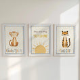 Load image into Gallery viewer, Cheeky Monkey Nursery Prints – Sunshine & Cool Cat Trio - RoseRowanDesign -