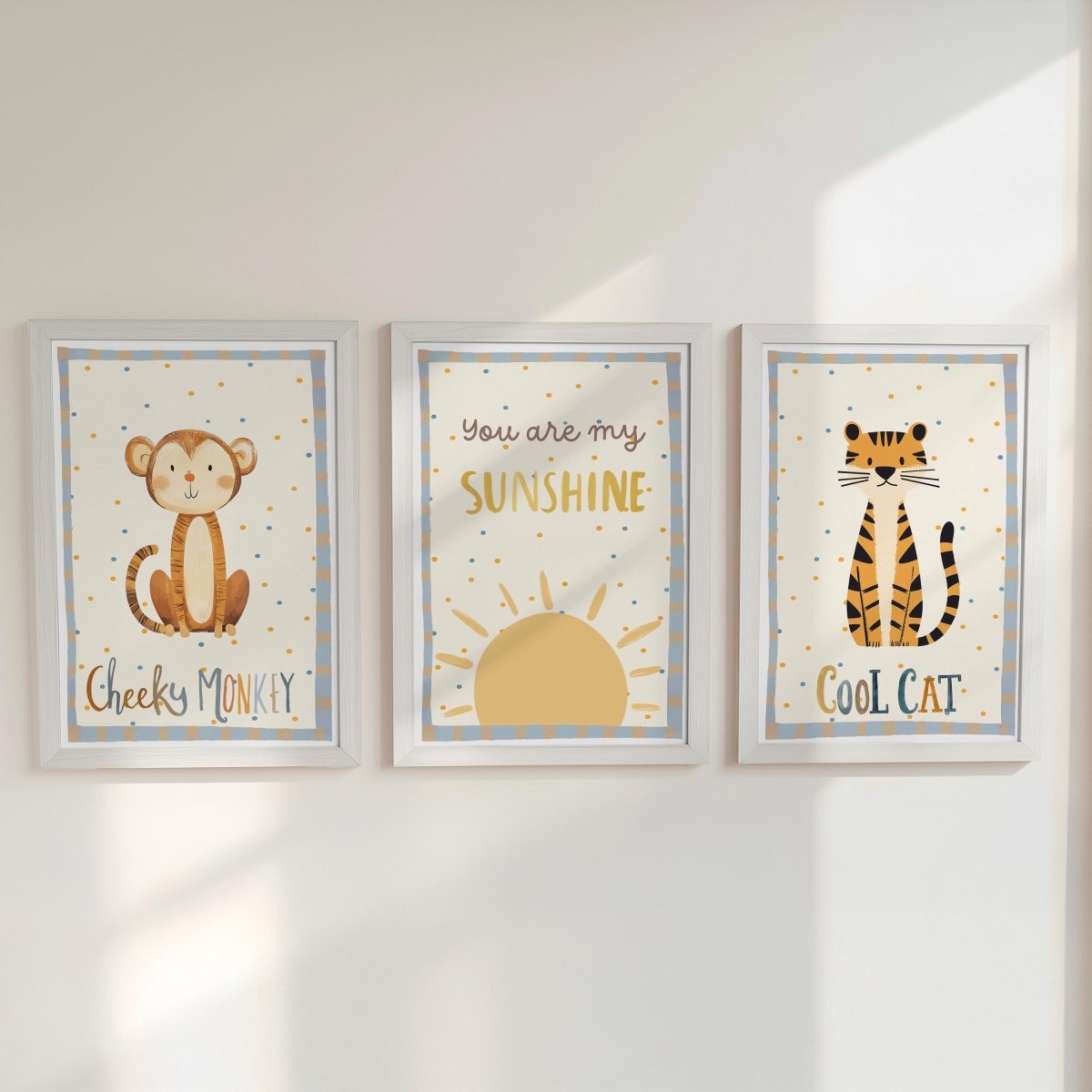 Cheeky Monkey Nursery Prints – Sunshine & Cool Cat Trio - RoseRowanDesign -