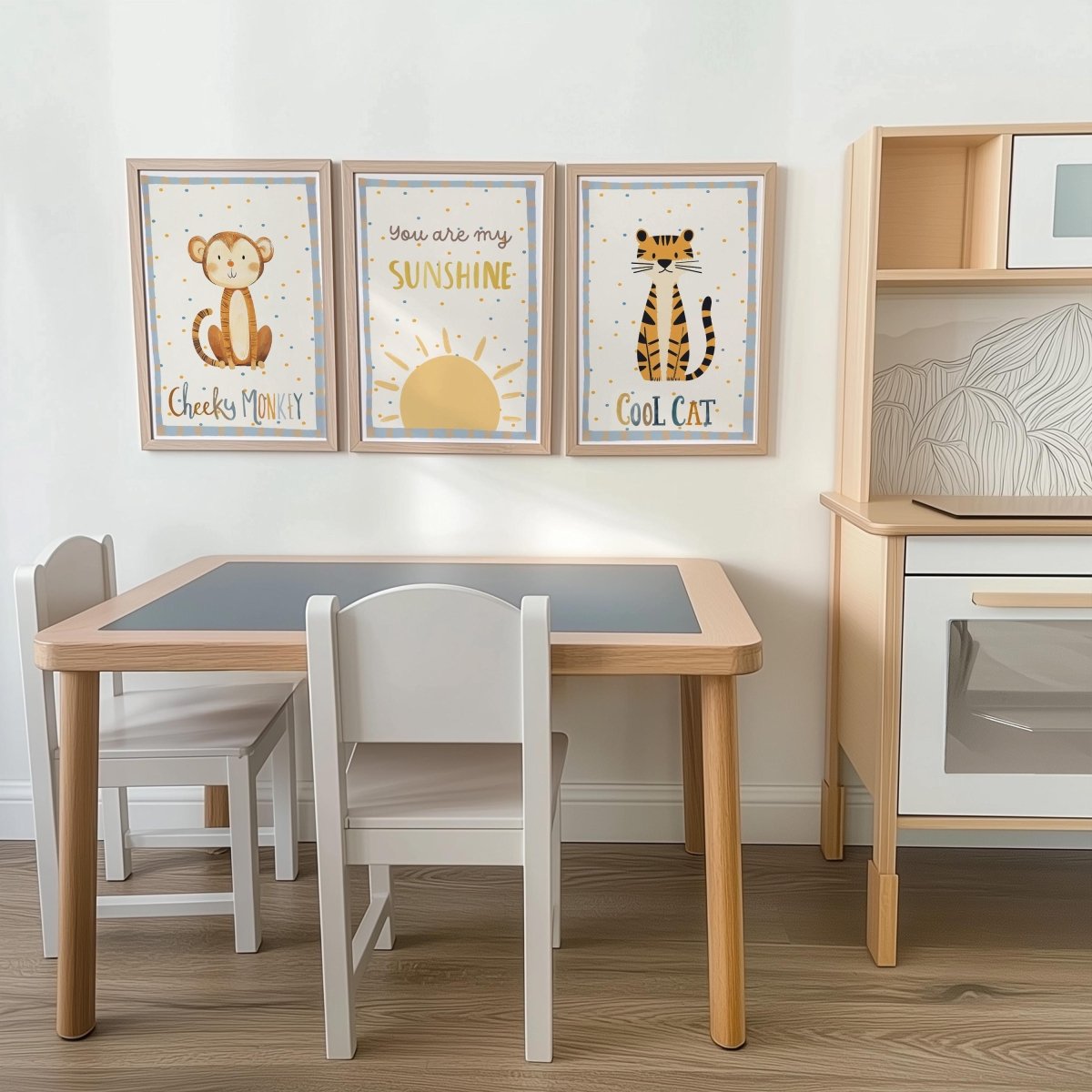 Cheeky Monkey Nursery Prints – Sunshine & Cool Cat Trio - RoseRowanDesign -