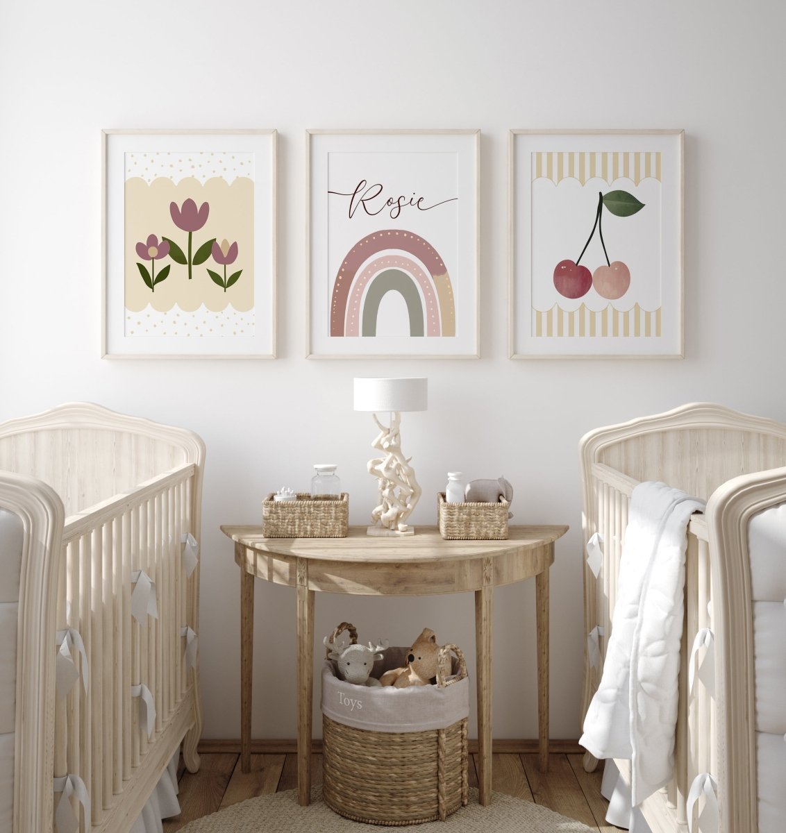 Cherries, Rainbow and Retro flowers | Set of 3 Prints | Personalised Tween Room - RoseRowanDesign - Wall Art
