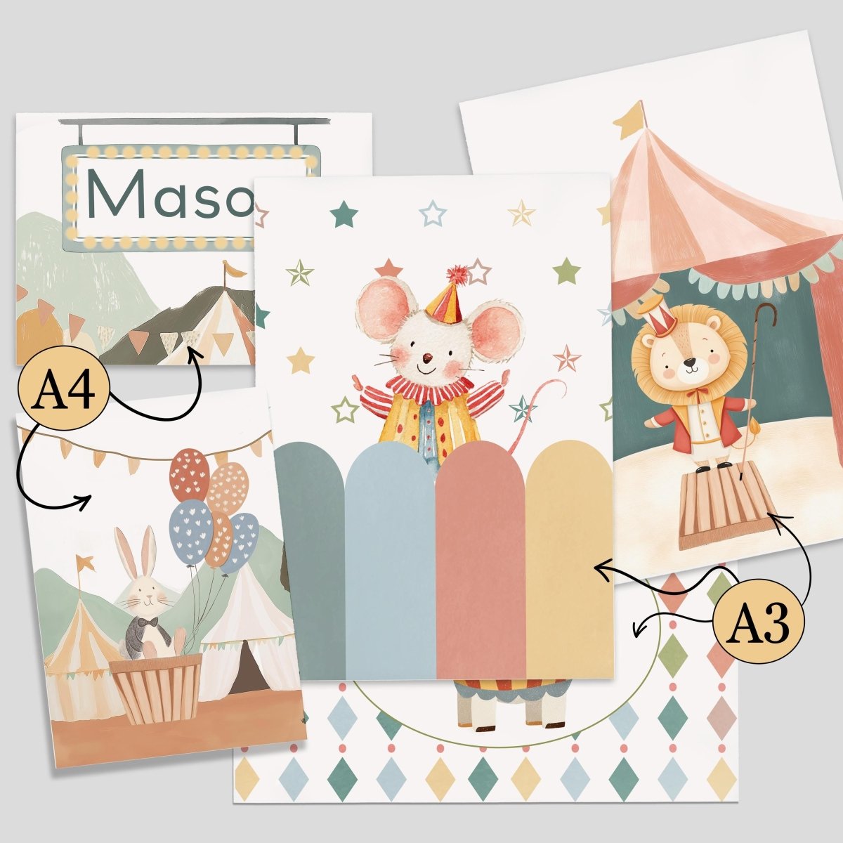 Circus Nursery Gallery Wall Art – Vintage Animal Prints - RoseRowanDesign - Wall Art