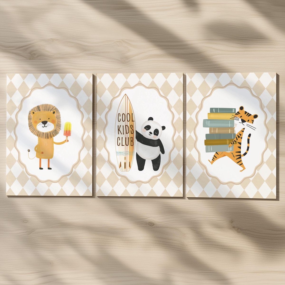 Cool Kids Club Nursery Prints – Lion, Panda & Tiger Set - RoseRowanDesign -