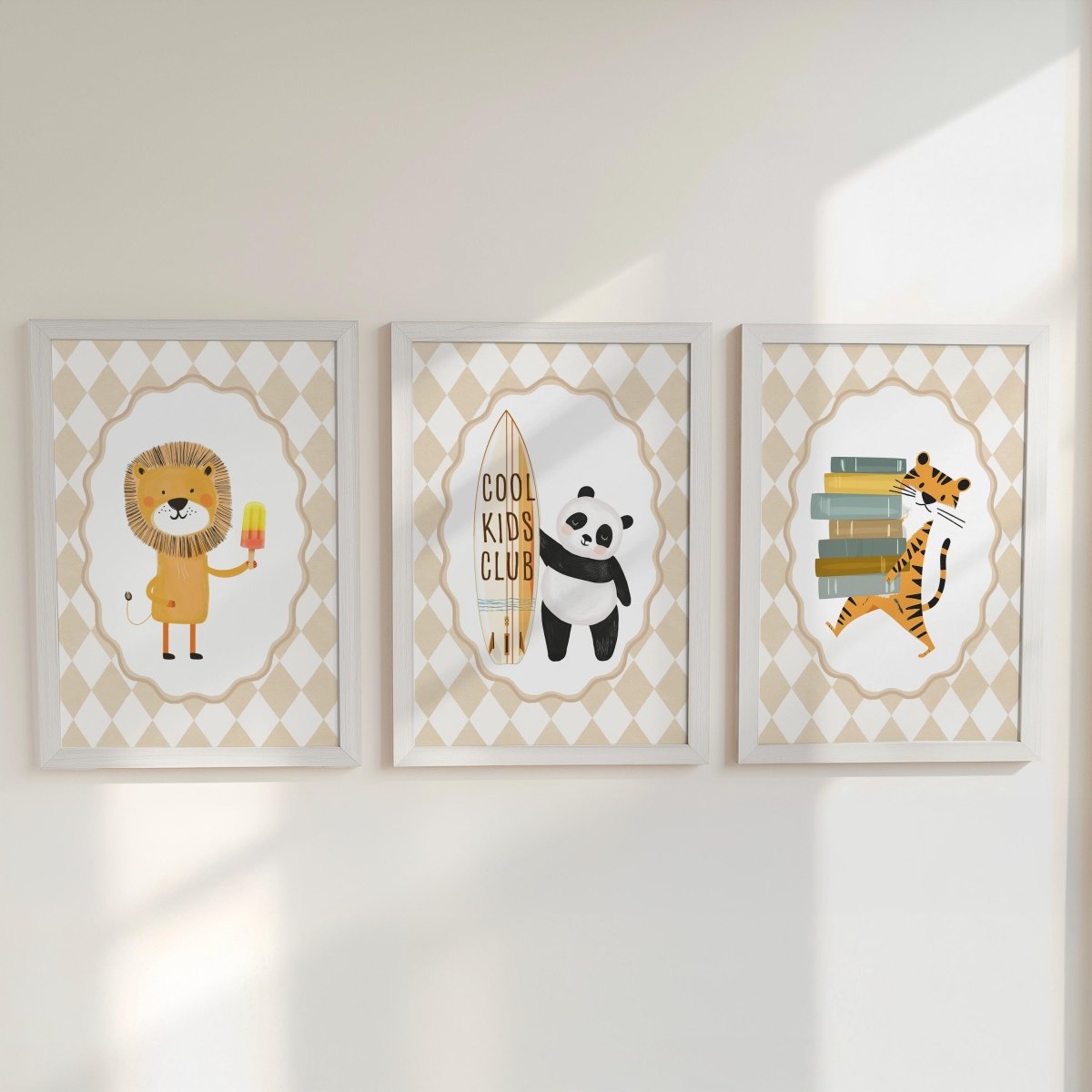 Cool Kids Club Nursery Prints – Lion, Panda & Tiger Set - RoseRowanDesign -