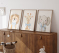 Load image into Gallery viewer, Cute Animals with Bows | Blue | Set of 3 Safari Theme Nursery Prints - RoseRowanDesign -