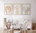 Load image into Gallery viewer, Cute Animals with Bows | Blue | Set of 3 Safari Theme Nursery Prints - RoseRowanDesign -