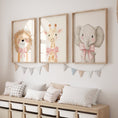 Load image into Gallery viewer, Cute Animals with Bows | Pink | Set of 3 Safari Theme Nursery Prints - RoseRowanDesign -