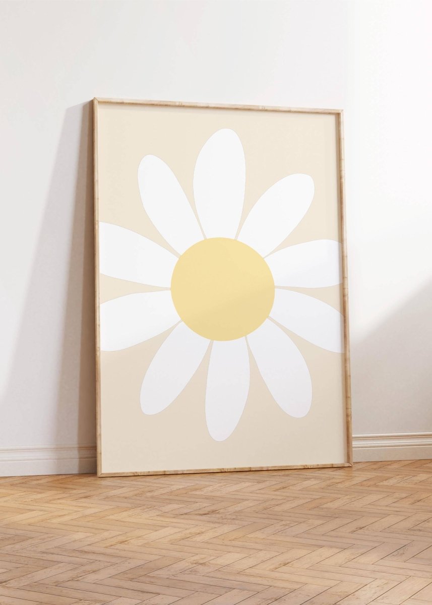 Daisy Wall Art Prints | Set of 3 | Floral Decor for Girls' Nursery, Beige Boho Playroom Wall Art - RoseRowanDesign -
