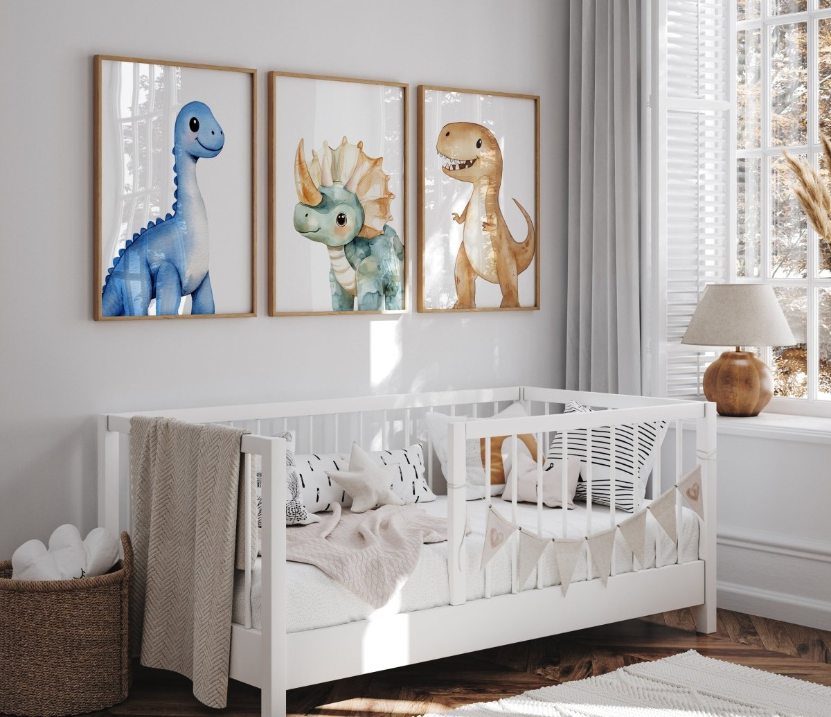 Dinosaur Kids Wall Art | Set of 3 Nursery Prints - RoseRowanDesign -