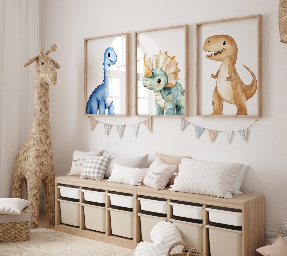 Dinosaur Kids Wall Art | Set of 3 Nursery Prints - RoseRowanDesign -