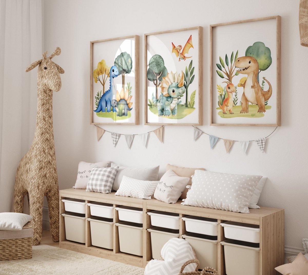Dinosaur Kids Wall Art | Set of 3 Nursery Prints | Dinosaur Themed Bedroom - RoseRowanDesign -