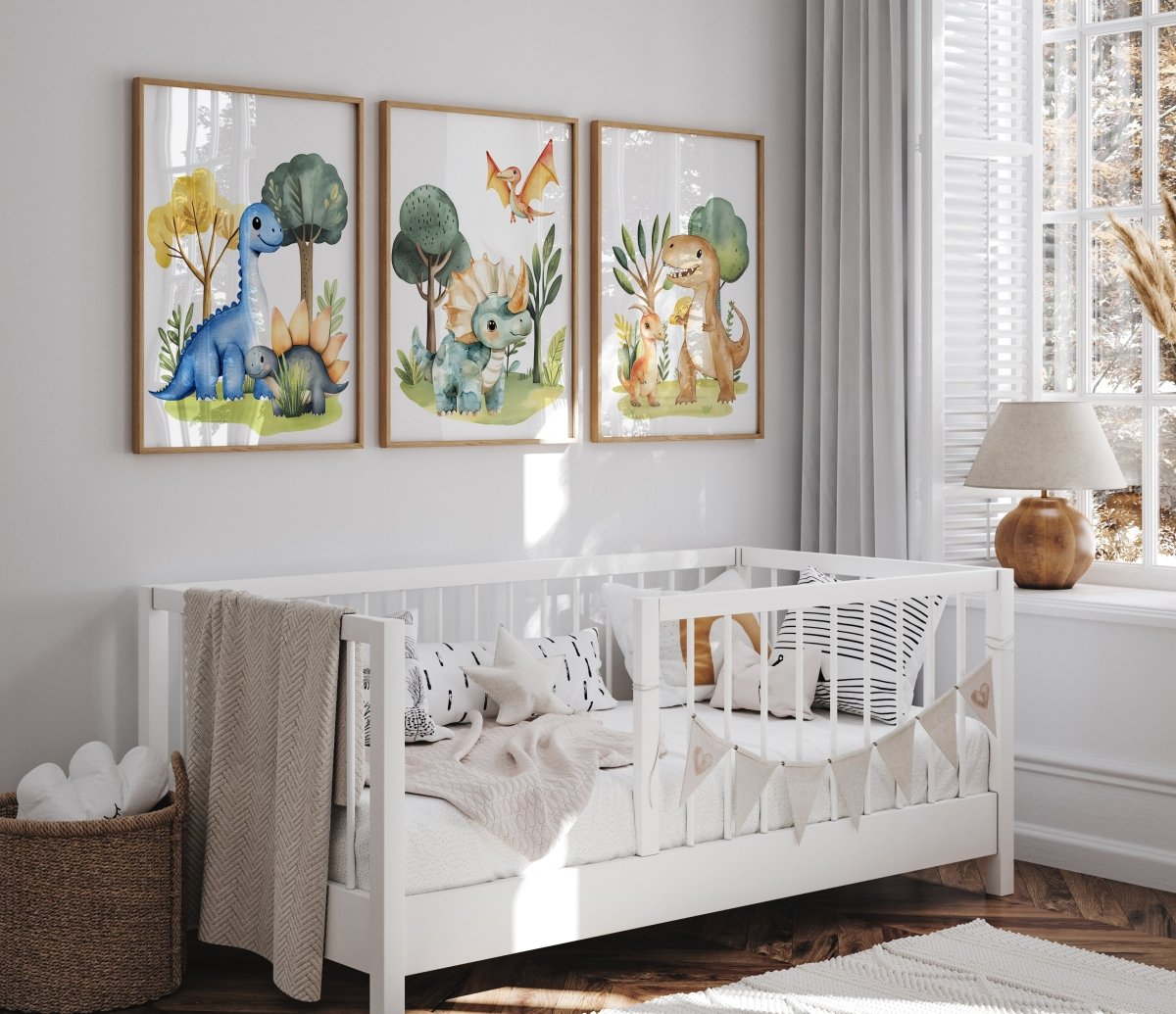 Dinosaur Kids Wall Art | Set of 3 Nursery Prints | Dinosaur Themed Bedroom - RoseRowanDesign -