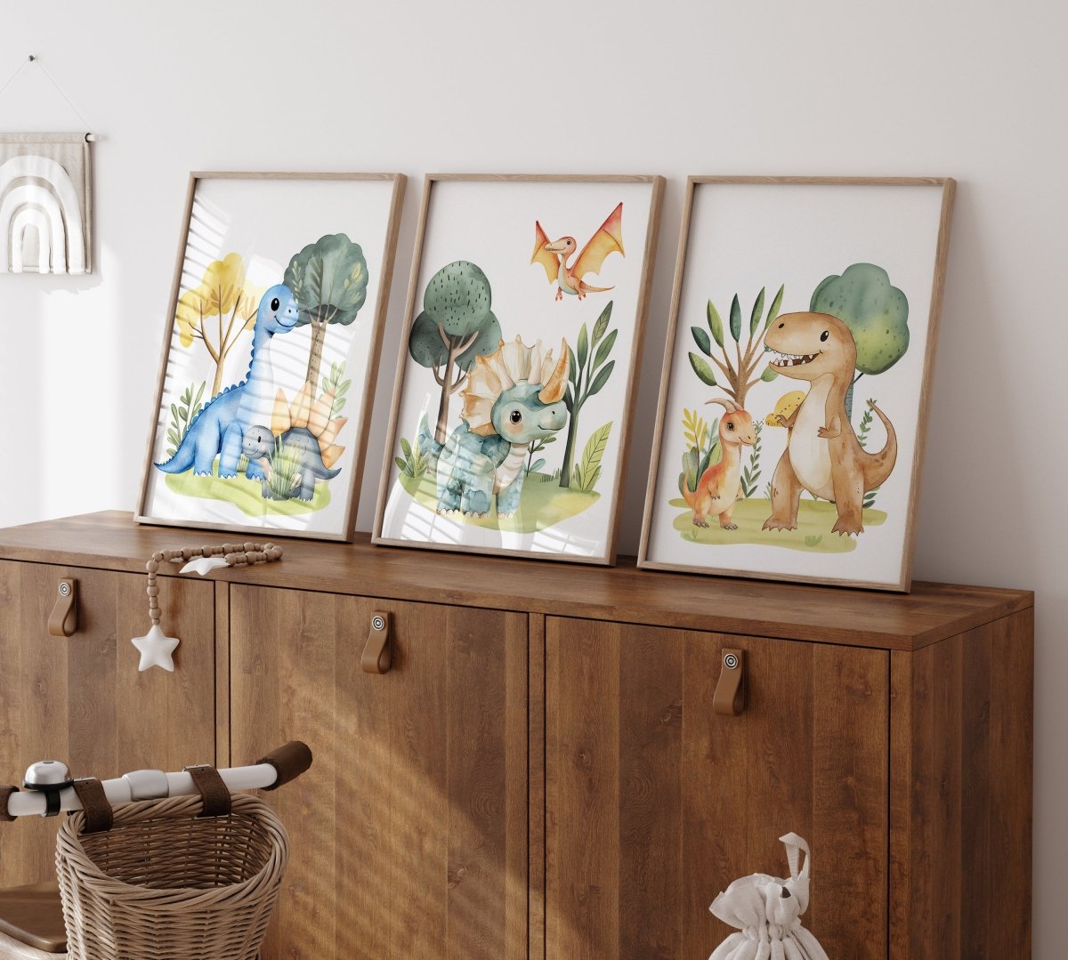 Dinosaur Kids Wall Art | Set of 3 Nursery Prints | Dinosaur Themed Bedroom - RoseRowanDesign -