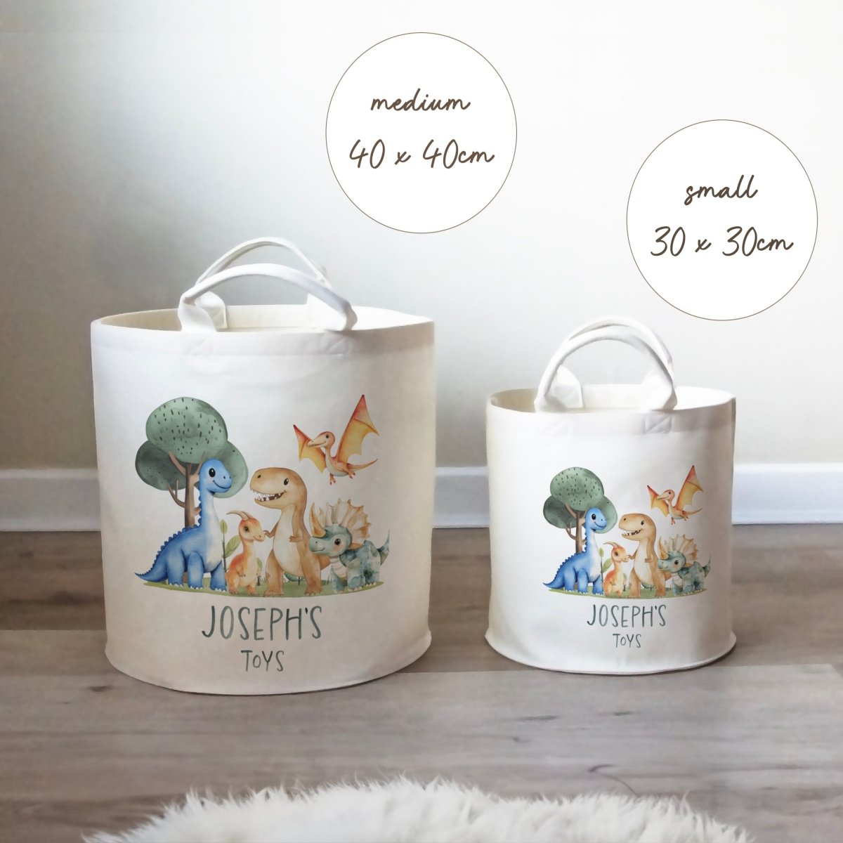 Dinosaur Themed Personalised Toy Trug for Kids Room or Nursery - RoseRowanDesign -