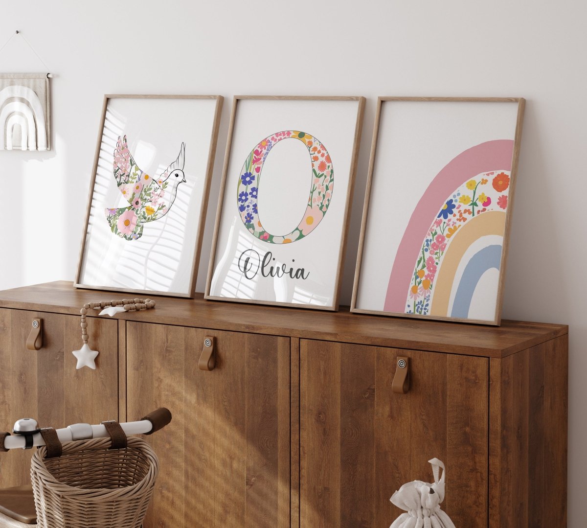 Dove Flower Personalised Set of 3 Girls Prints | Wall Art for Nursery, Bedroom or Playroom - RoseRowanDesign - Wall Art