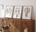 Load image into Gallery viewer, Dream Big Safari Animals, Rainbow and Hot Air Balloon | Beige | Set of 3 Nursery Prints - RoseRowanDesign -