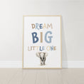 Load image into Gallery viewer, Dream Big Safari Animals, Rainbow and Hot Air Balloon | Blue | Set of 3 Nursery Prints - RoseRowanDesign -
