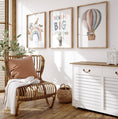 Load image into Gallery viewer, Dream Big Safari Animals, Rainbow and Hot Air Balloon | Neutral | Set of 3 Nursery Prints - RoseRowanDesign -