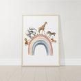 Load image into Gallery viewer, Dream Big Safari Animals, Rainbow and Hot Air Balloon | Neutral | Set of 3 Nursery Prints - RoseRowanDesign -