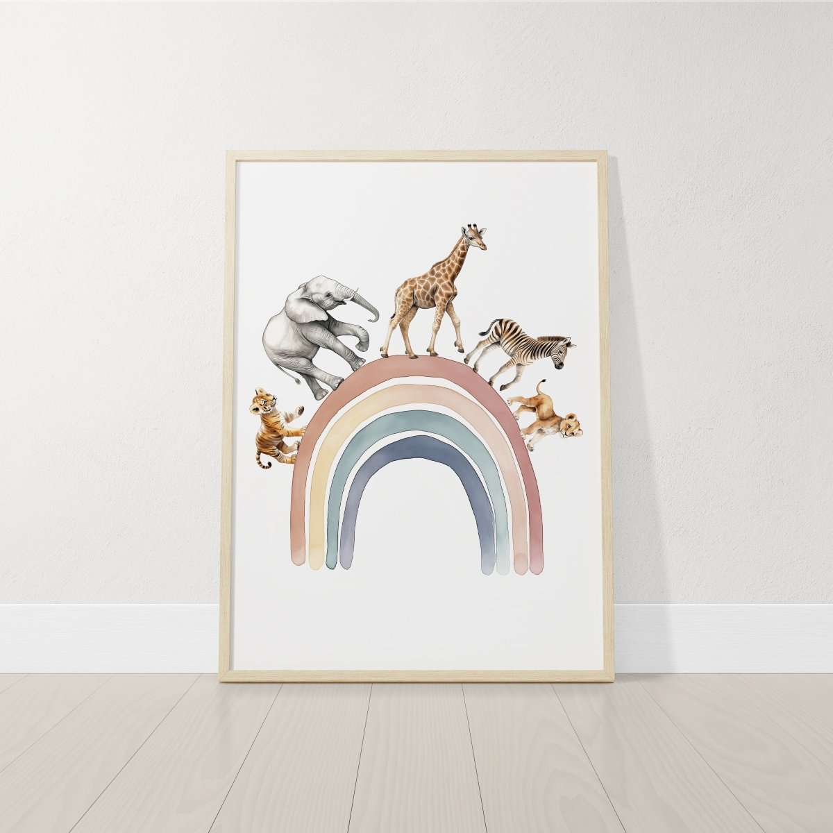 Dream Big Safari Animals, Rainbow and Hot Air Balloon | Neutral | Set of 3 Nursery Prints - RoseRowanDesign -