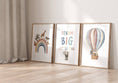 Load image into Gallery viewer, Dream Big Safari Animals, Rainbow and Hot Air Balloon | Neutral | Set of 3 Nursery Prints - RoseRowanDesign -