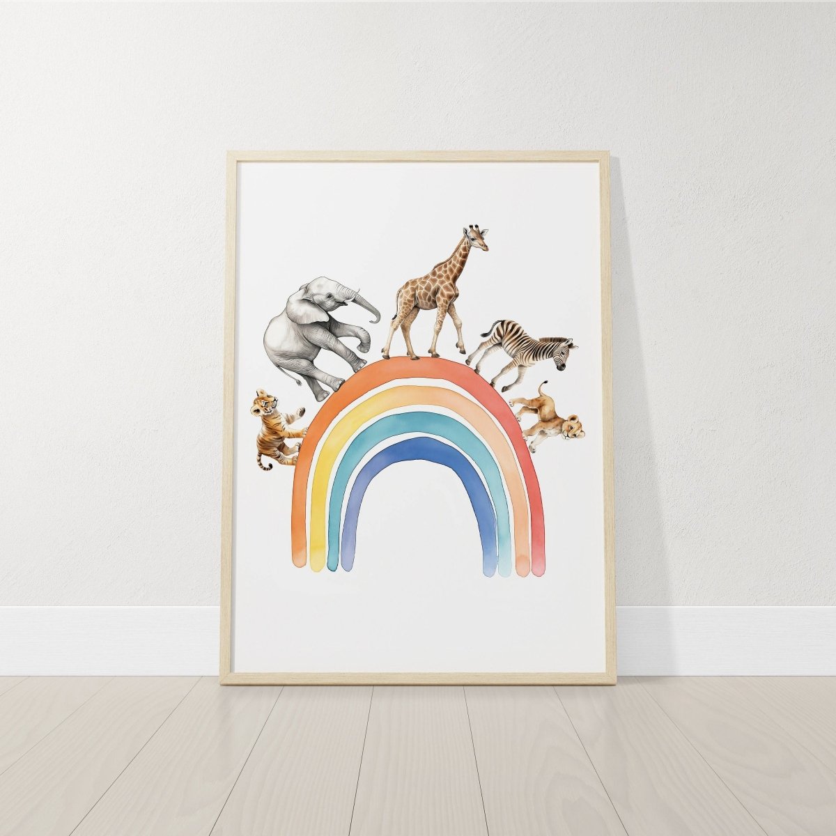Dream Big Safari Animals, Rainbow and Hot Air Balloon | Rainbow | Set of 3 Nursery Prints - RoseRowanDesign -