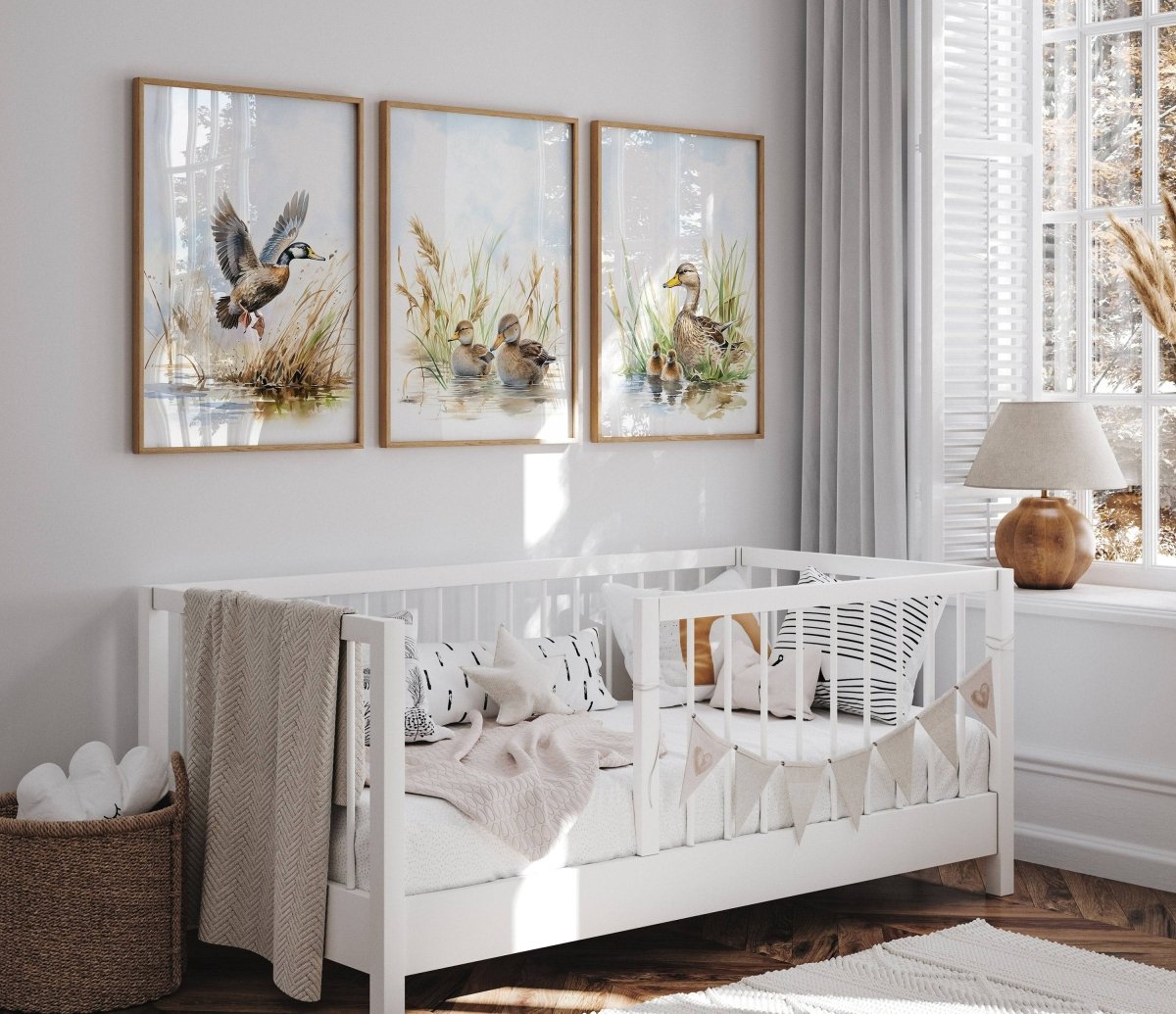 Ducks Nursery Prints | Set of 3 Mallard Duck Wall Art | Gender Neutral Farmhouse Decor - RoseRowanDesign - Wall Art