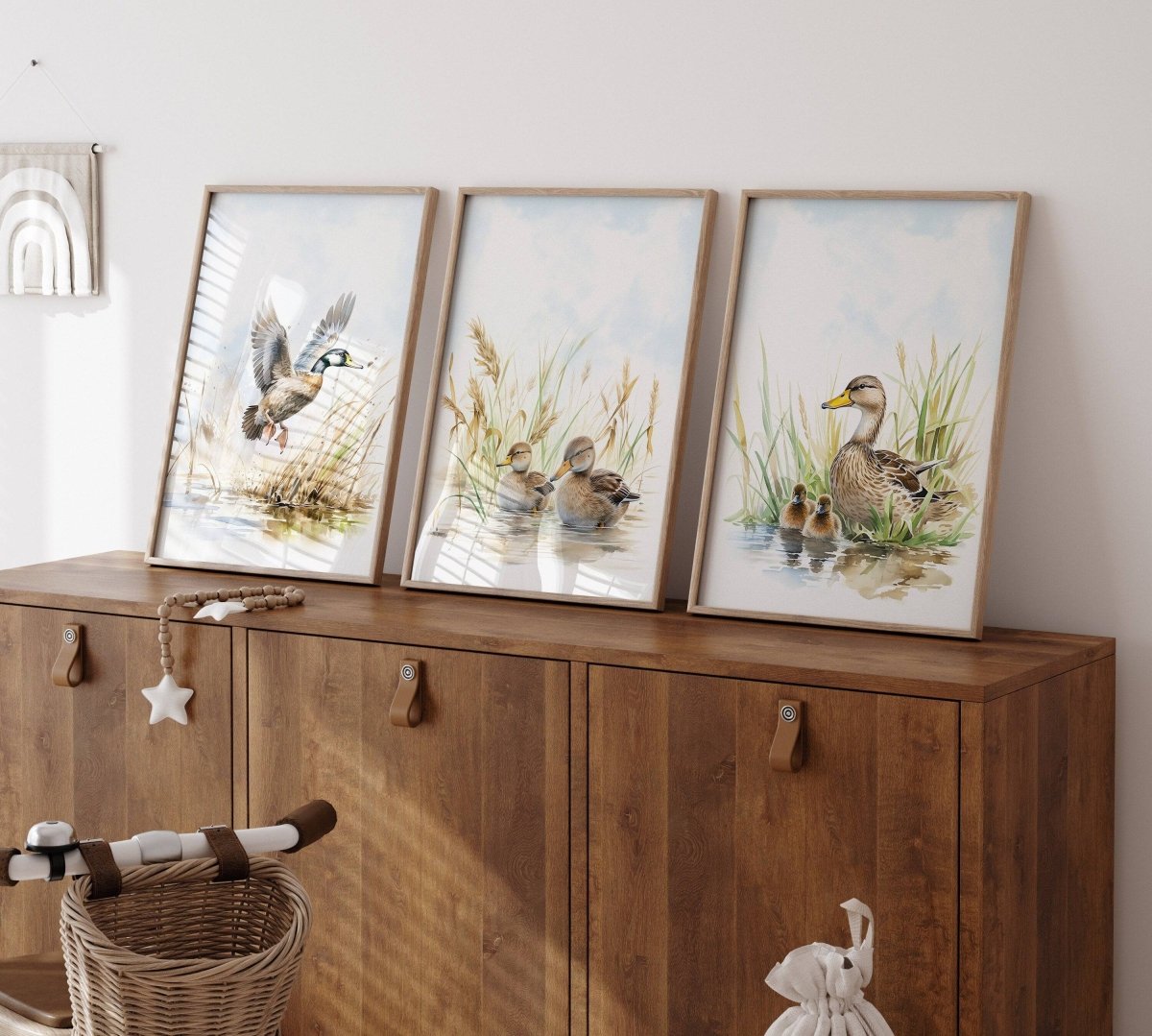 Ducks Nursery Prints | Set of 3 Mallard Duck Wall Art | Gender Neutral Farmhouse Decor - RoseRowanDesign - Wall Art