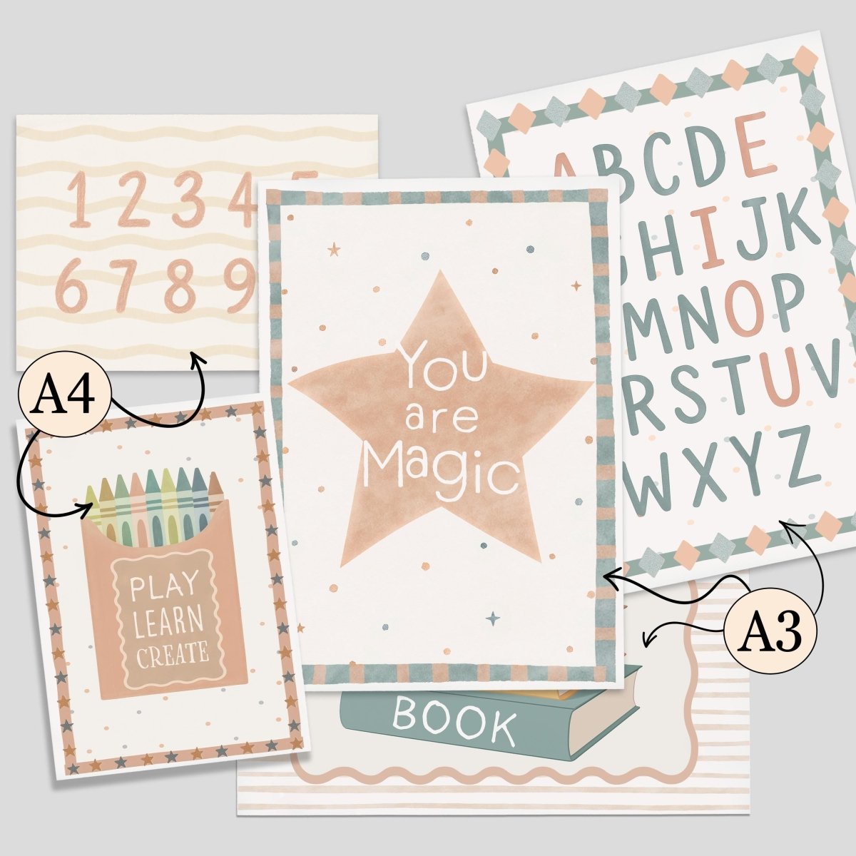 Educational Gallery Wall Art for Nursery – ABC, Numbers, Crayons & "You are Magic" Prints - RoseRowanDesign -