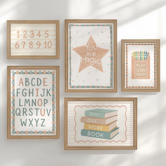 Educational Gallery Wall Art for Nursery – ABC, Numbers, Crayons & "You are Magic" Prints - RoseRowanDesign -