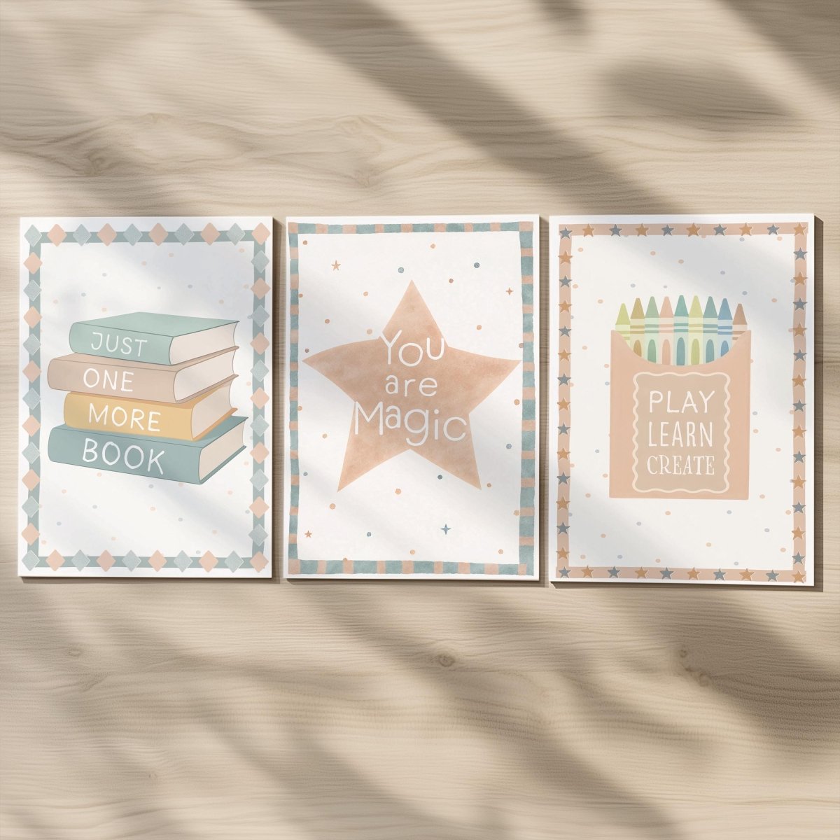 Educational Theme Wall Art – Star, Books & Crayon Set for Nursery or Playroom - RoseRowanDesign -