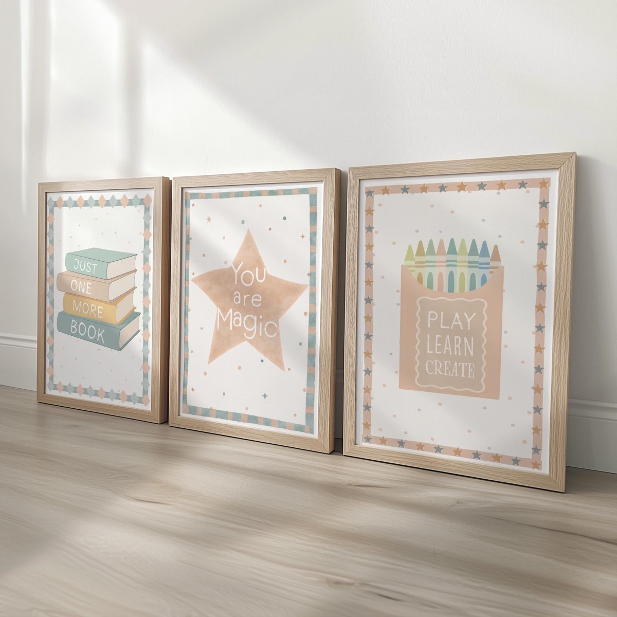 Educational Theme Wall Art – Star, Books & Crayon Set for Nursery or Playroom - RoseRowanDesign -