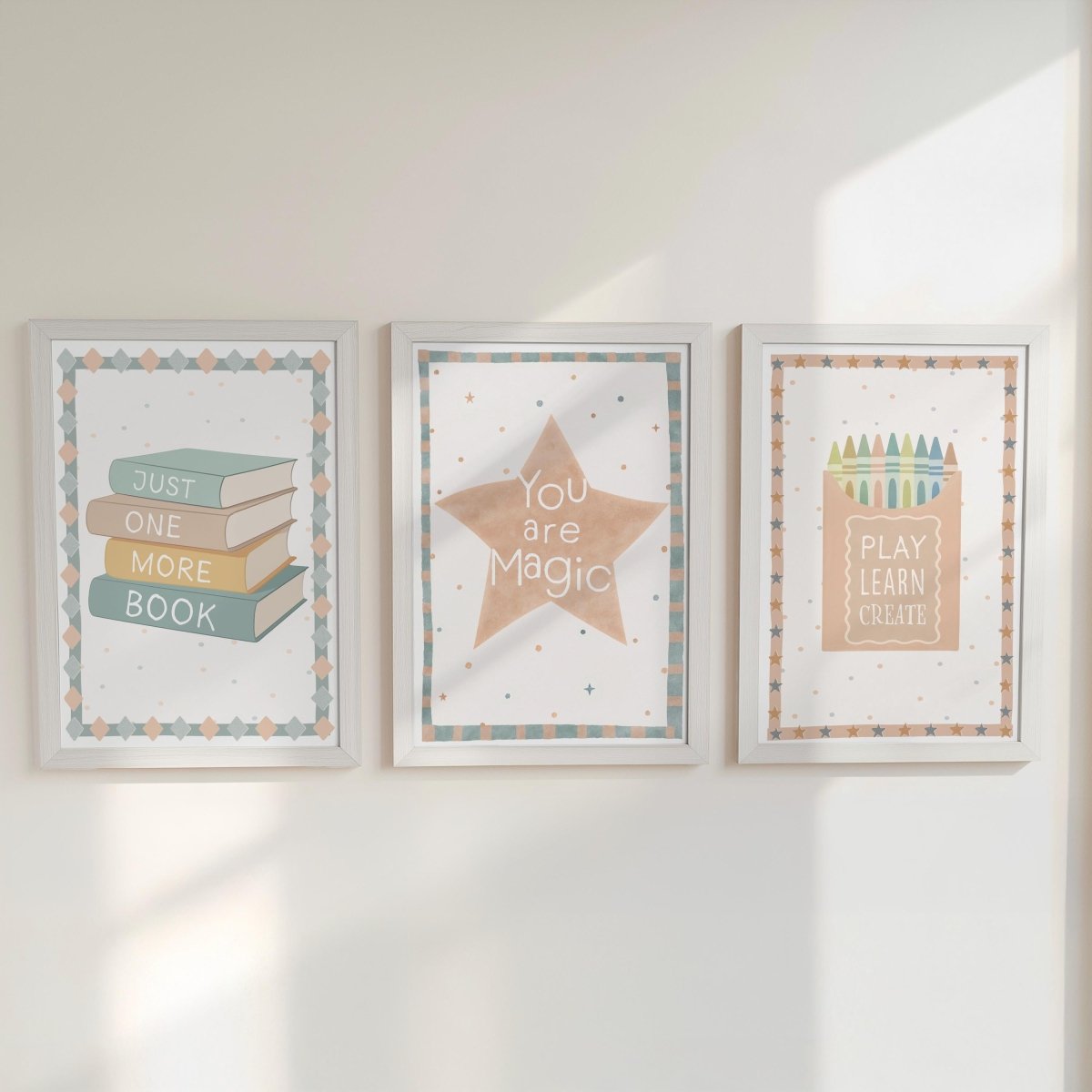 Educational Theme Wall Art – Star, Books & Crayon Set for Nursery or Playroom - RoseRowanDesign -